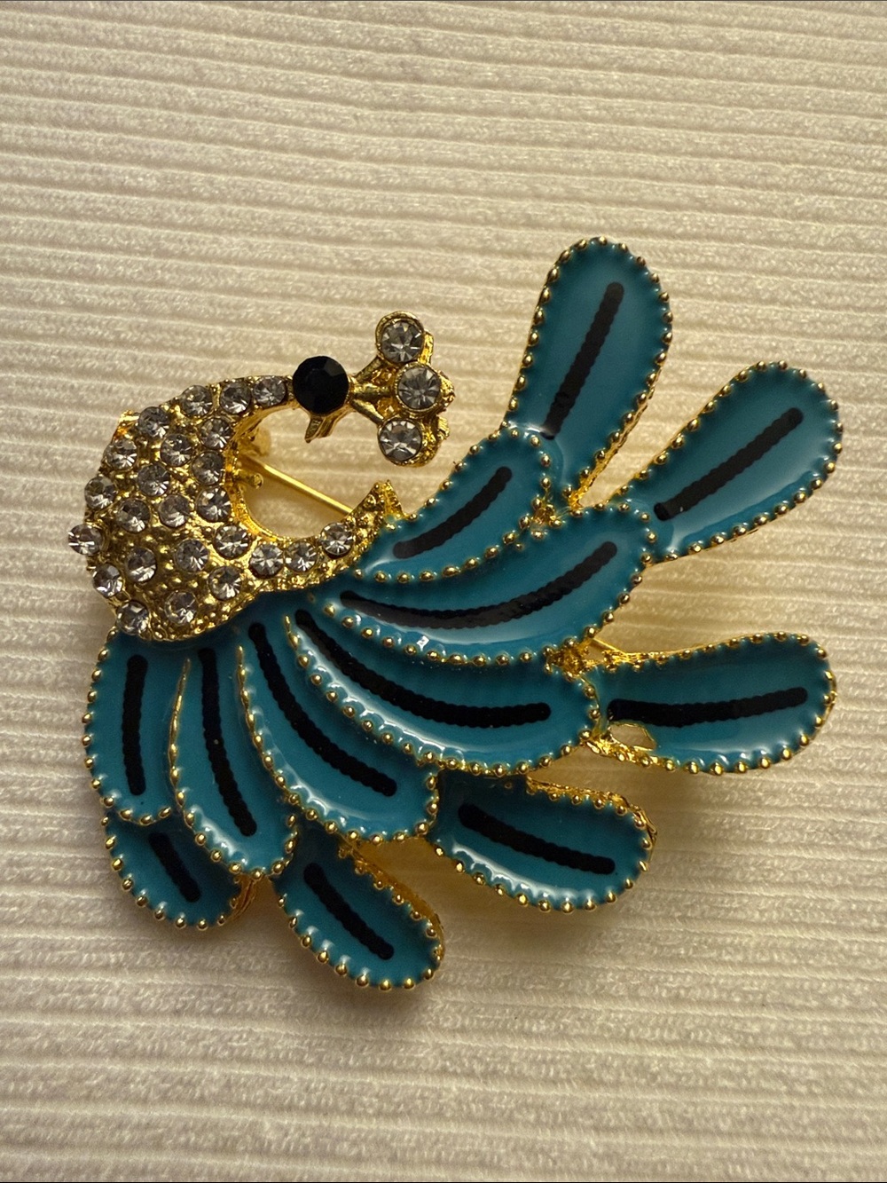 Blue Enamel & Crystal Peacock Brooch - Elegant Womens Jewelry